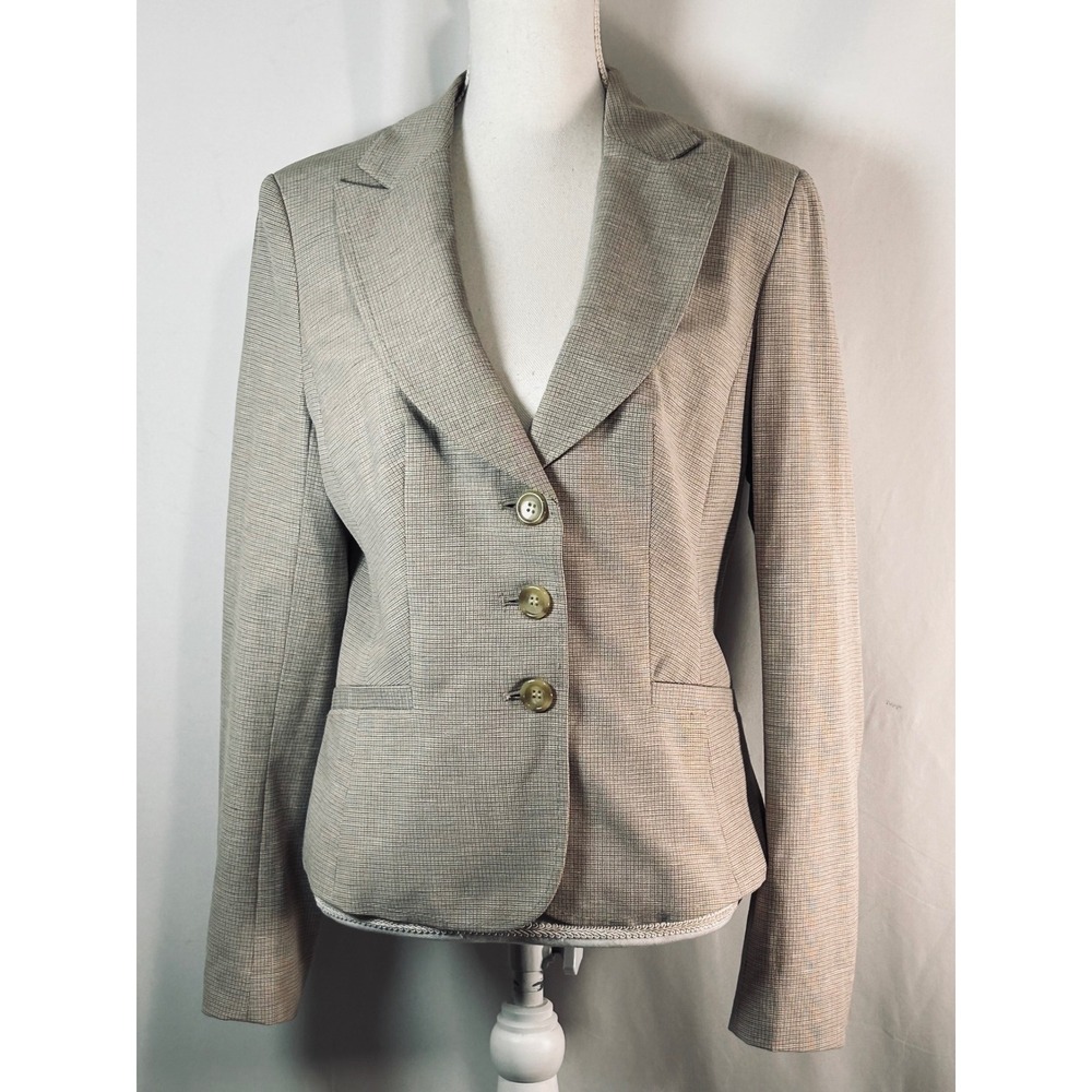 The Limited Womens‎ Tan Brown Micro Check 3 Button Blazer Jacket Size 10 Office